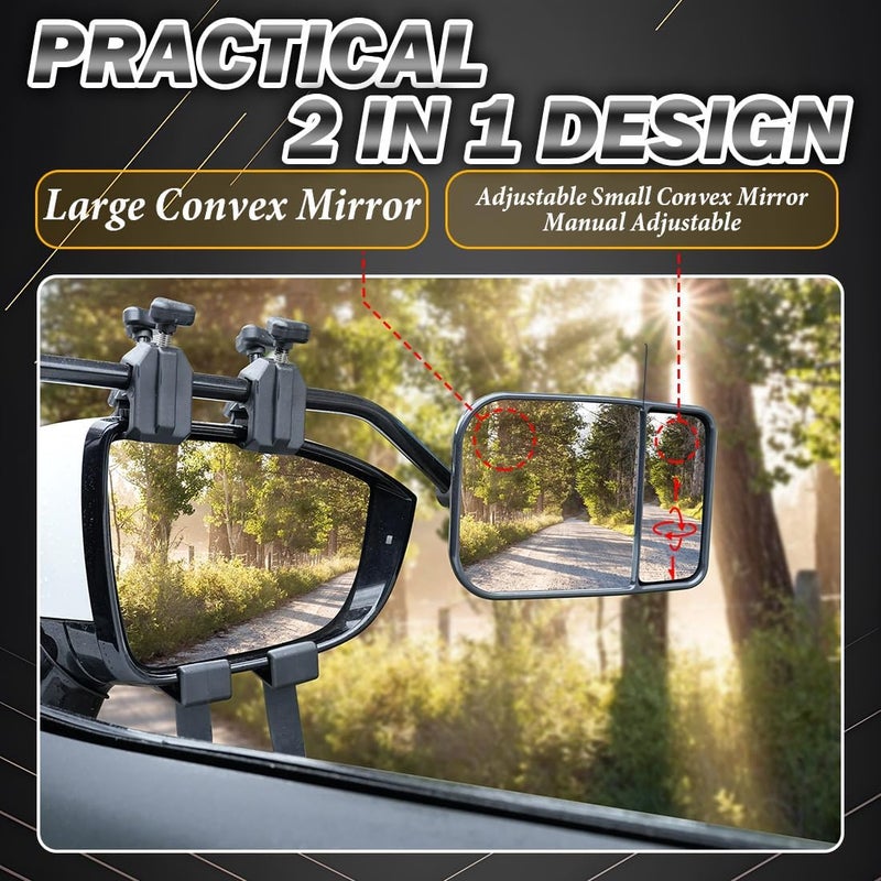 NOVCAPAR Universal Clip on Towing Mirrors Extensions for Towing, 360 Degree Adjustable Rotation Side Mirror Extenders for Towing, Convex Rearview Mirror, Tow Mirrors for Car Truck Trailer RV SUV, 2 Pack - Image 3